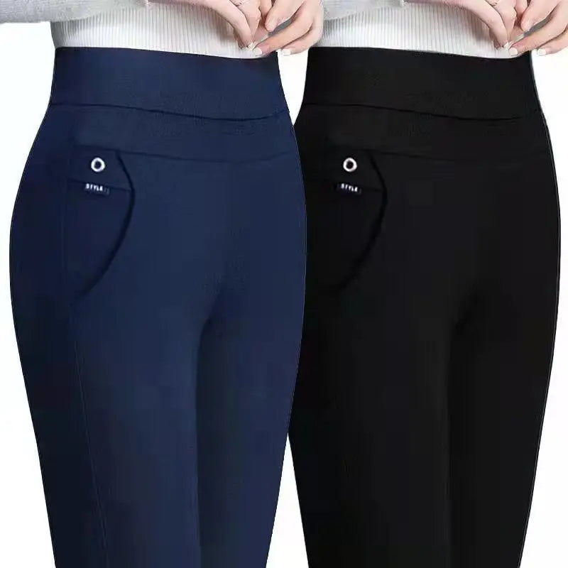 Elegant High-Waist Straight Leg Office Pants with Elastic Band for Women