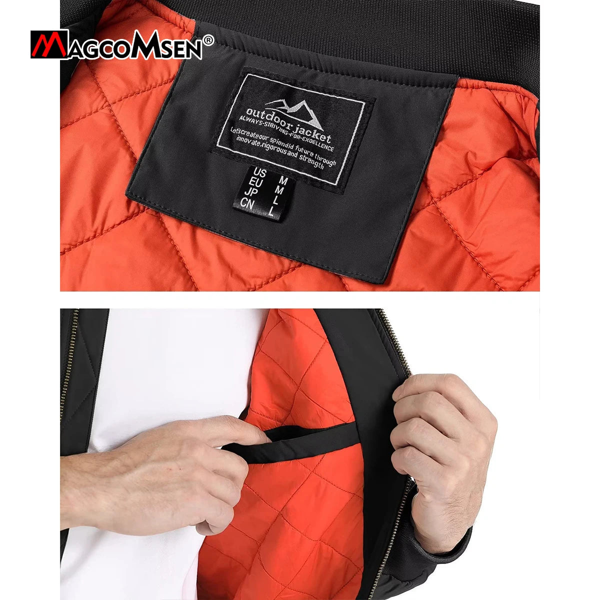 MAGCOMSEN Men's Warm Padded Zip Bomber Jacket Winter Pilot Varsity Style
