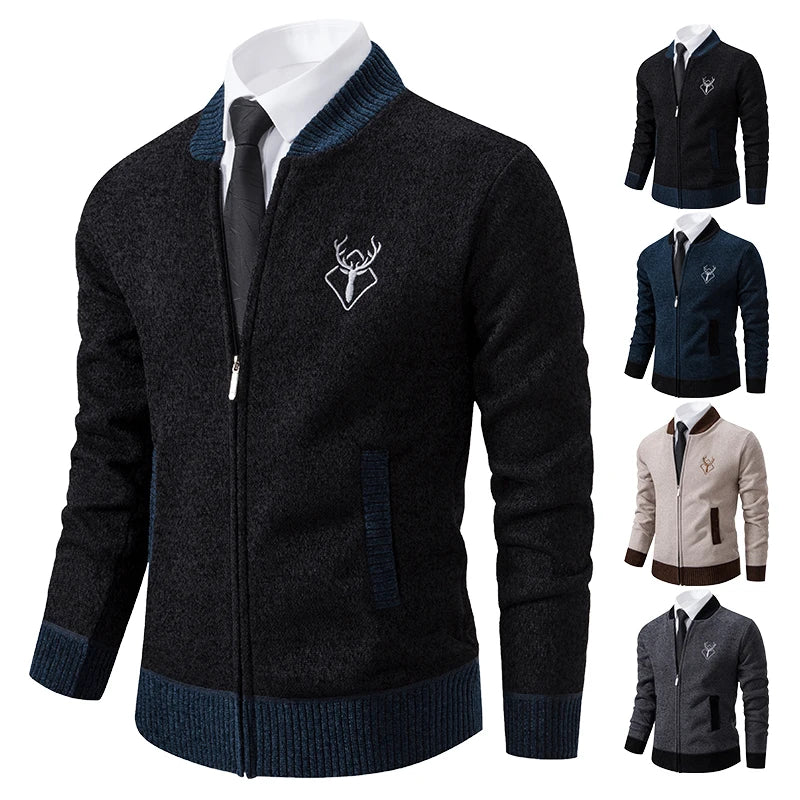 Cozy Men's Fleece Lined Knitted Cardigan Sweater Jacket with Full Zipper