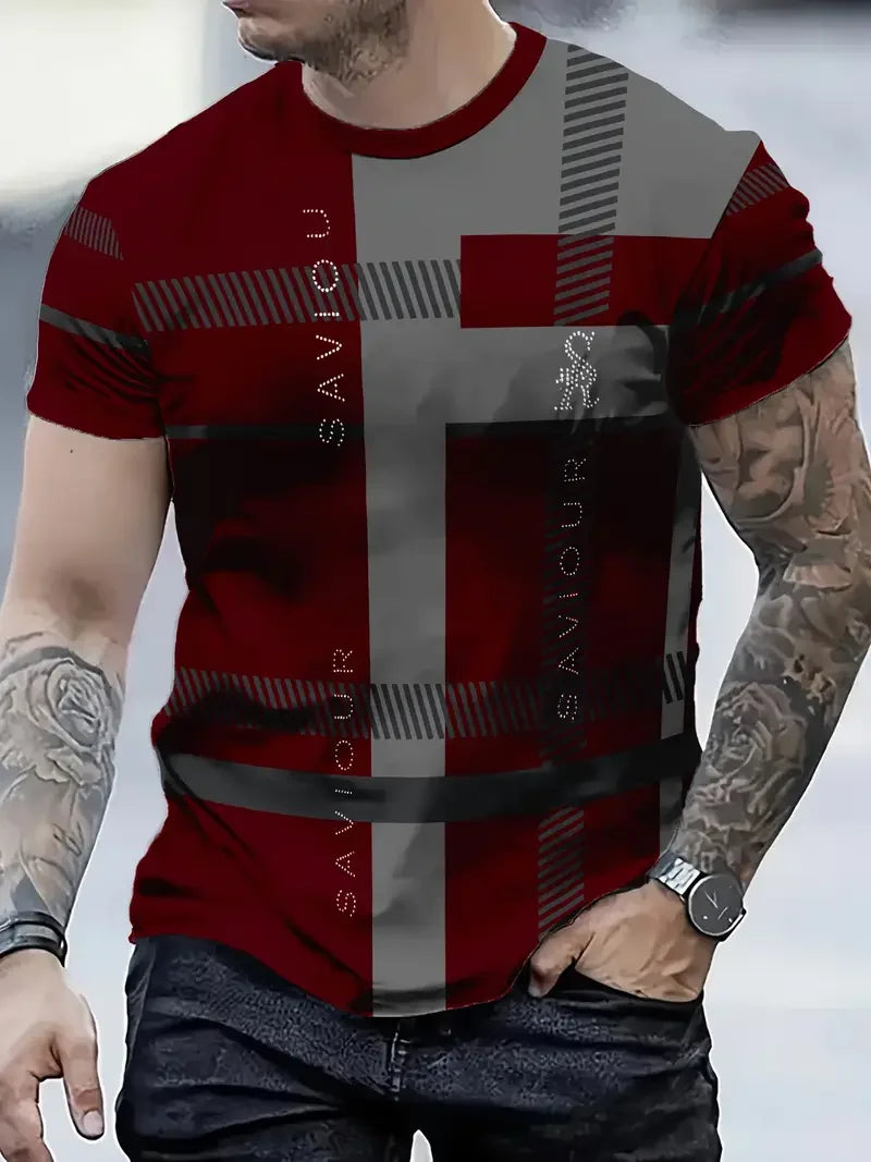 Dynamic Graphic Print Men's Casual T-Shirt: Comfy O-Neck Short Sleeve Top
