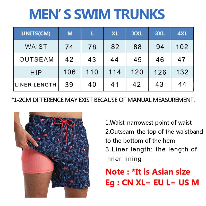 ESCATCH Men's Quick Dry Printed Swim Shorts: Elastic Waist Beachwear