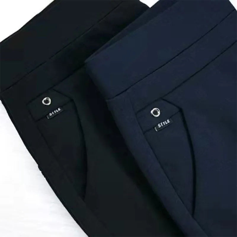 Elegant High-Waist Straight Leg Office Pants with Elastic Band for Women