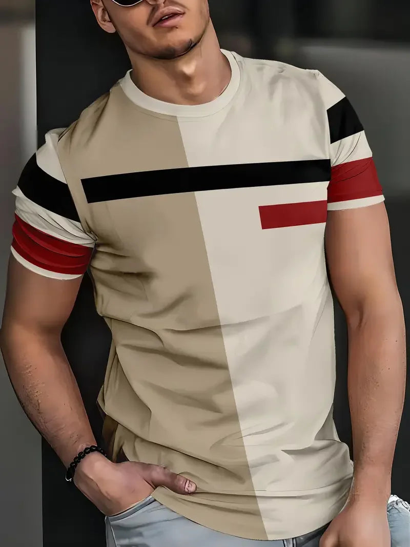 Dynamic Graphic Print Men's Casual T-Shirt: Comfy O-Neck Short Sleeve Top