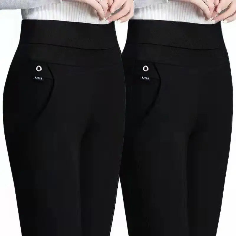 Elegant High-Waist Straight Leg Office Pants with Elastic Band for Women