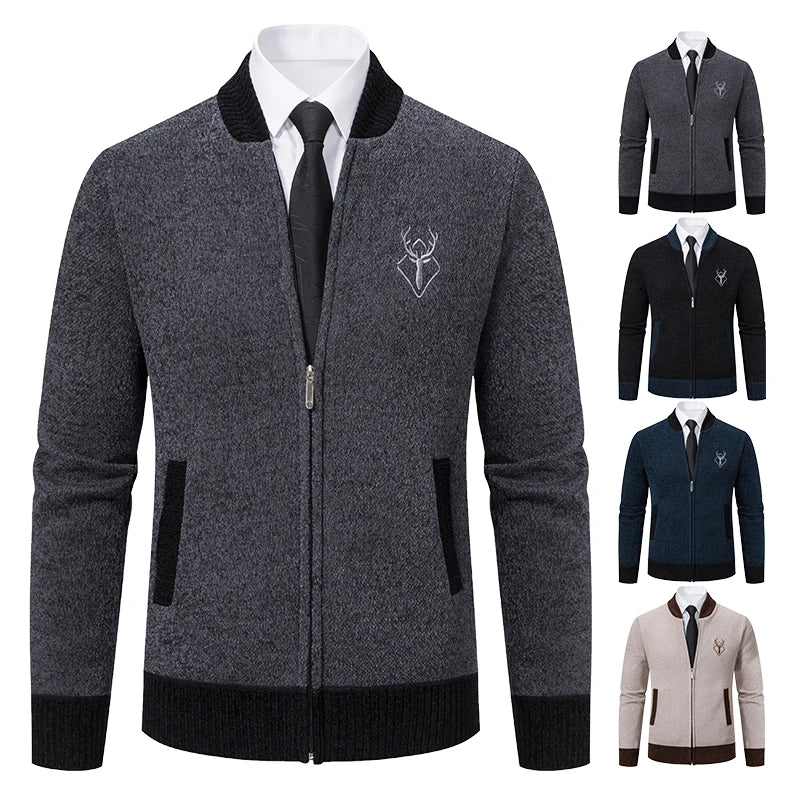Cozy Men's Fleece Lined Knitted Cardigan Sweater Jacket with Full Zipper