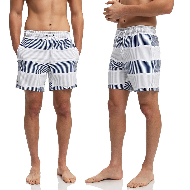 ESCATCH Men's Quick Dry Printed Swim Shorts: Elastic Waist Beachwear