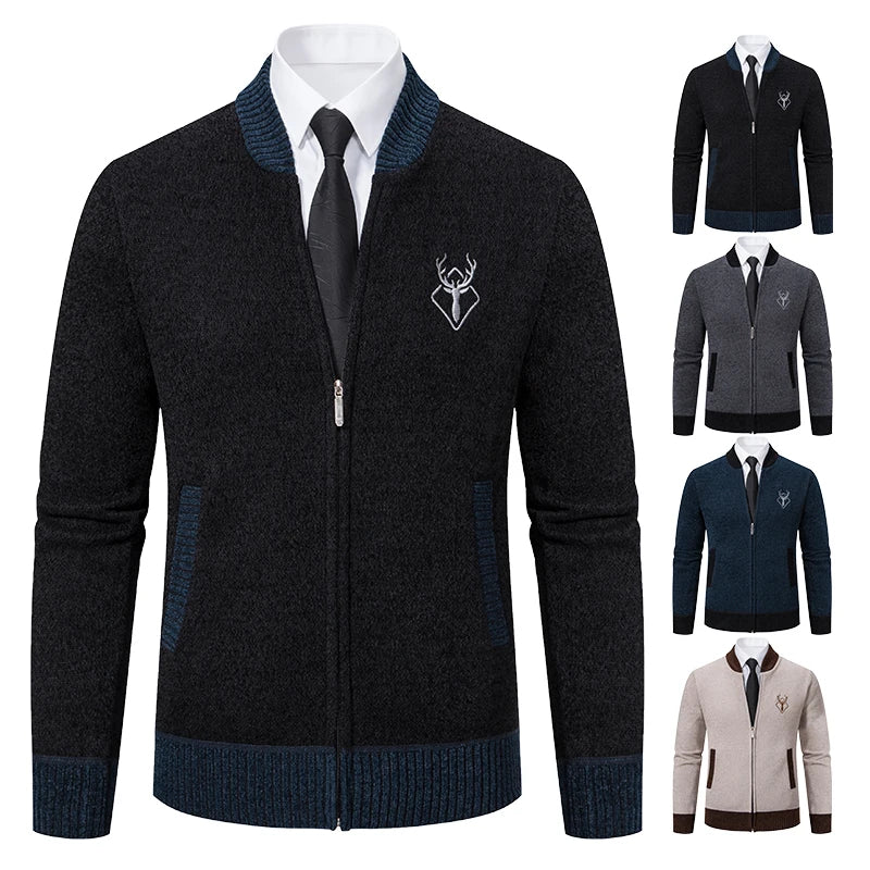 Cozy Men's Fleece Lined Knitted Cardigan Sweater Jacket with Full Zipper