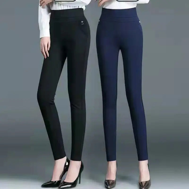 Elegant High-Waist Straight Leg Office Pants with Elastic Band for Women