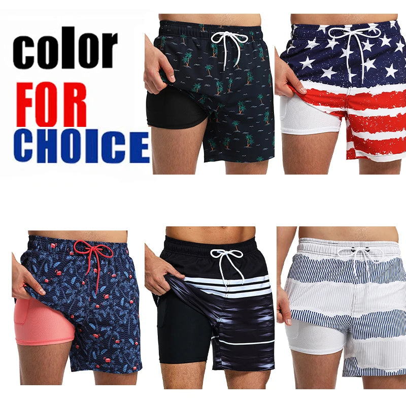 ESCATCH Men's Quick Dry Printed Swim Shorts: Elastic Waist Beachwear