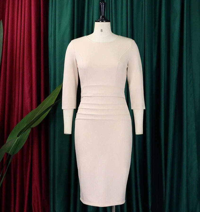 Elegant Women's Autumn Spring Short Sleeve Round Neck Office Pencil Dress