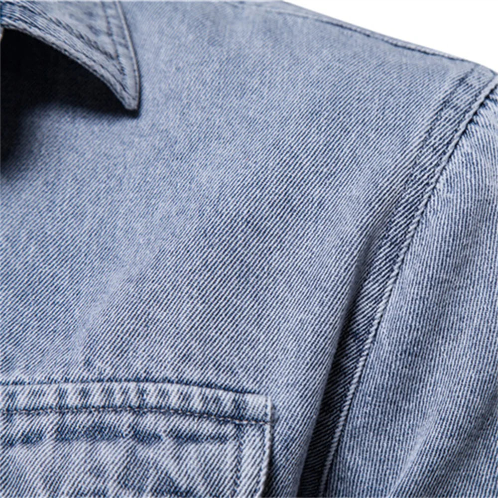 AIOPESON Men's Premium Cotton Denim Shirt - Solid Color Long Sleeve