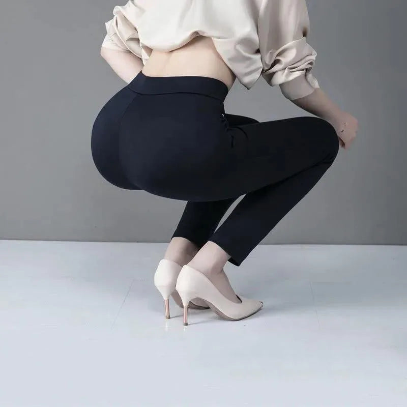 Elegant High-Waist Straight Leg Office Pants with Elastic Band for Women