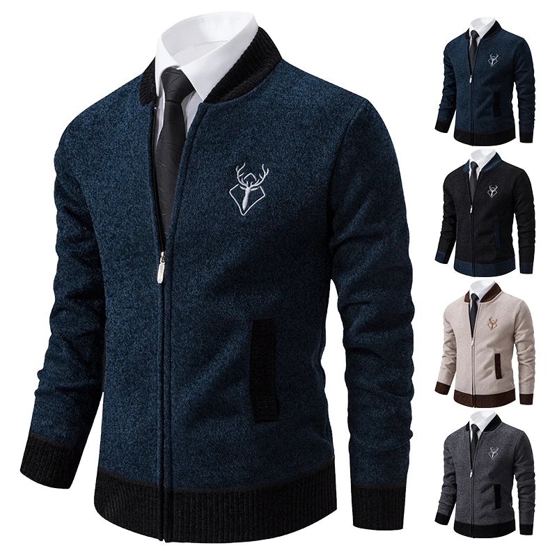 Cozy Men's Fleece Lined Knitted Cardigan Sweater Jacket with Full Zipper