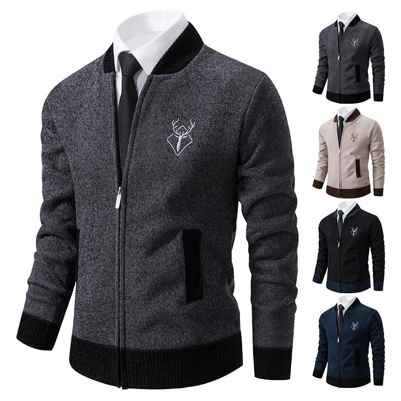Cozy Men's Fleece Lined Knitted Cardigan Sweater Jacket with Full Zipper