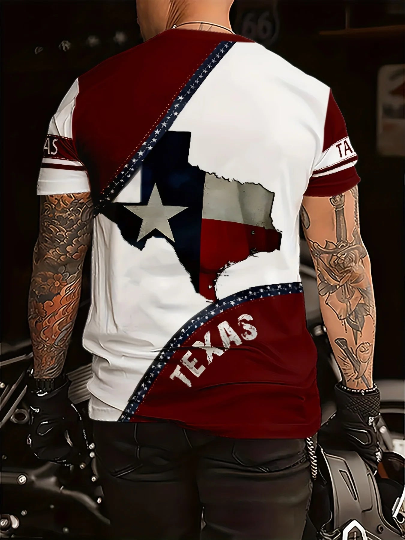 Patriotic Men's Texas Flag Print T-Shirt - Comfortable Polyester Knit Crew Neck