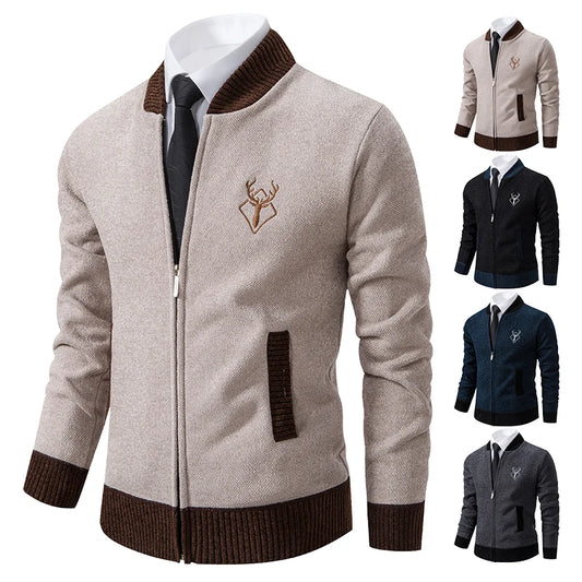 Cozy Men's Fleece Lined Knitted Cardigan Sweater Jacket with Full Zipper