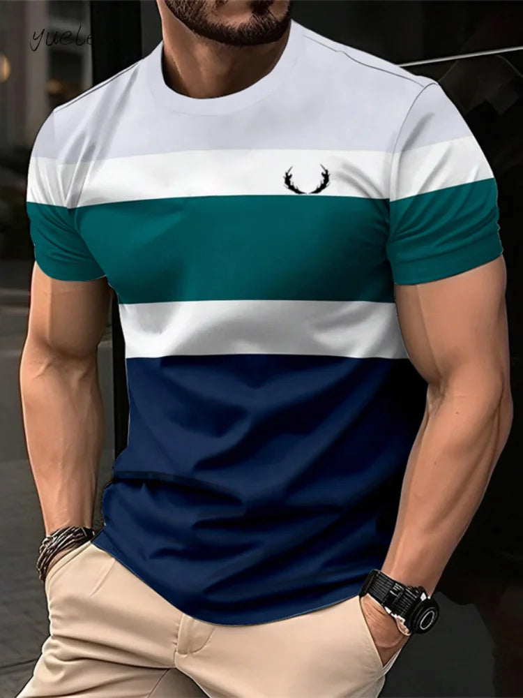 Stylish Men's Striped Print T-Shirt Breathable Casual Loose Fit Tee