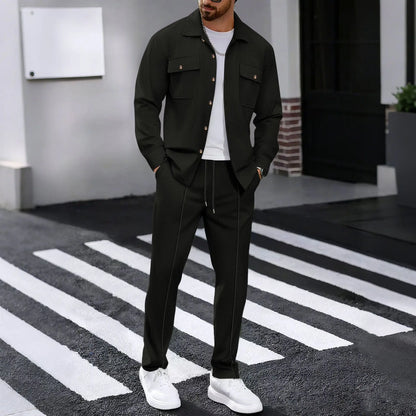 Men's Casual Waffle Knit Long Sleeve Cardigan & Drawstring Pants Set