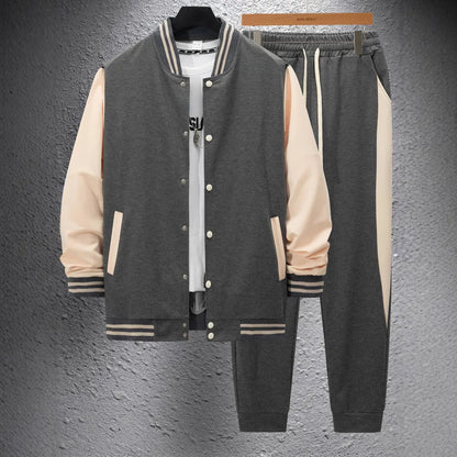 Men's Thick Warm Baseball Suit Set: Casual Stand Collar Cardigan Pants
