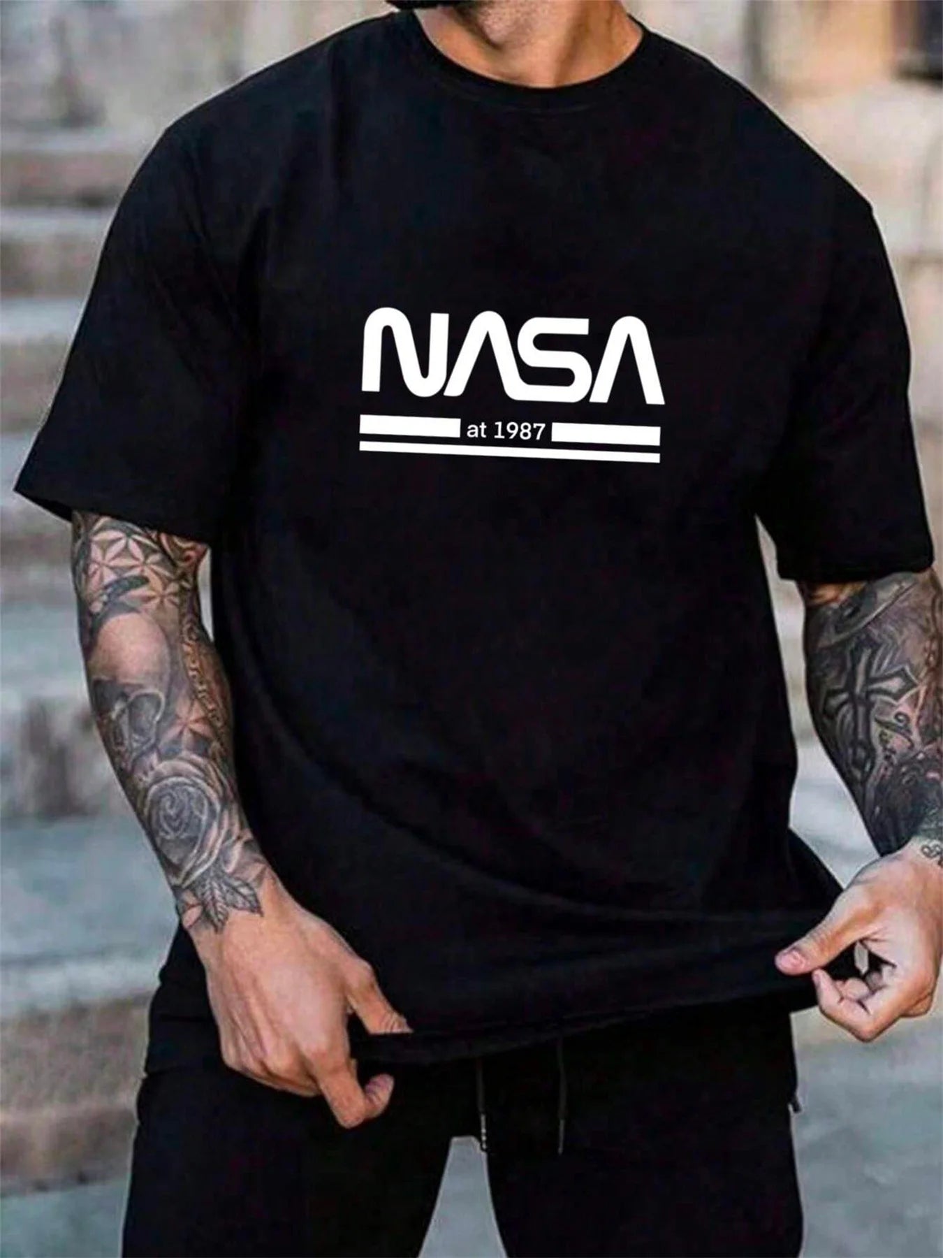 Men's Cool Cotton Loose Fit Letter Print Short Sleeve Casual Tee