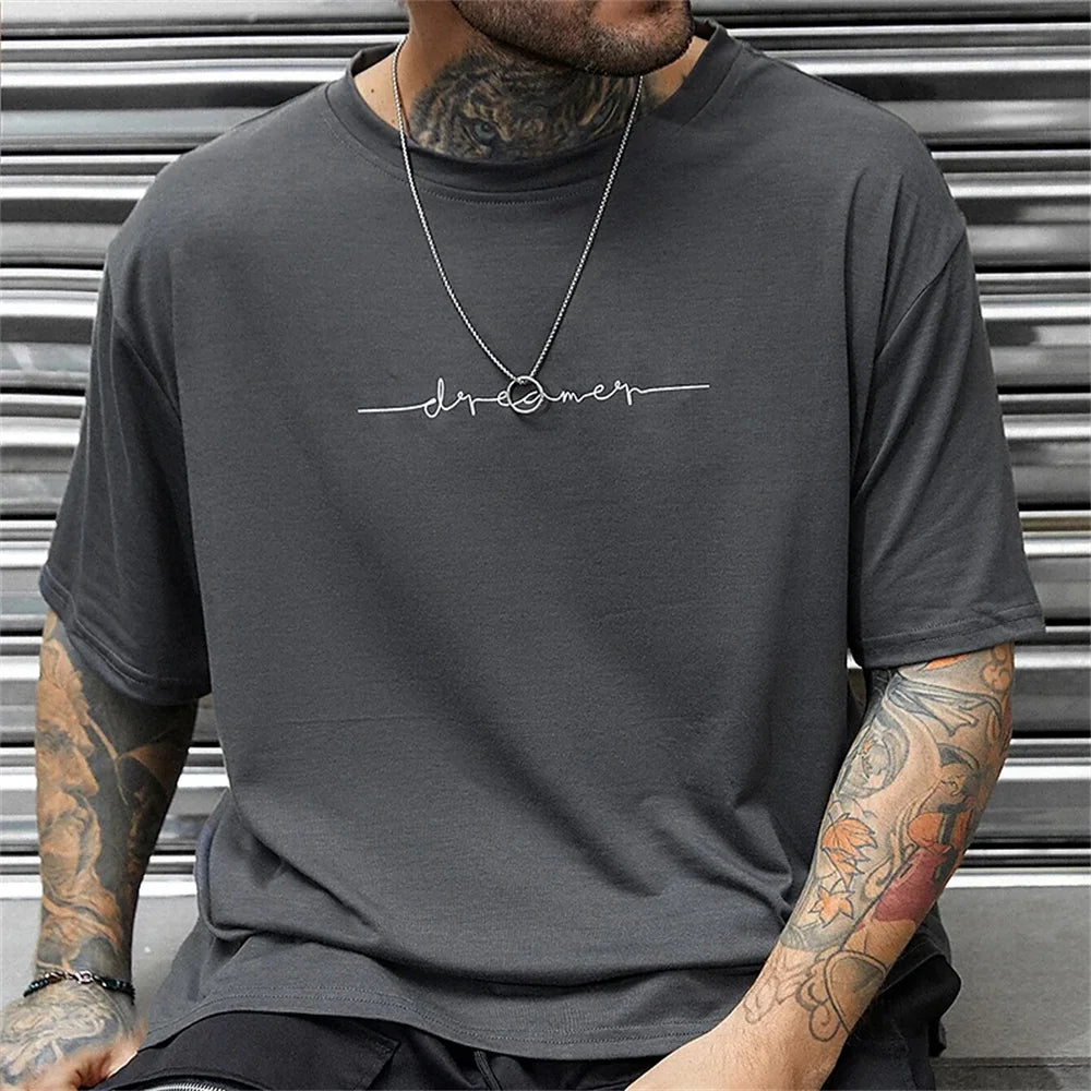Trendy Printed Men's Oversized Round Neck Short Sleeve Summer Streetwear T-Shirt