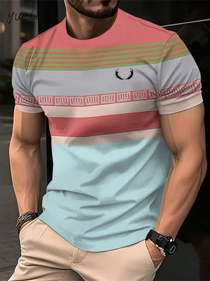 Stylish Men's Striped Print T-Shirt Breathable Casual Loose Fit Tee