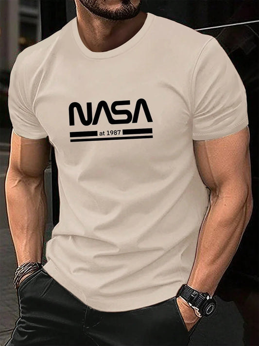 Men's Cool Cotton Loose Fit Letter Print Short Sleeve Casual Tee