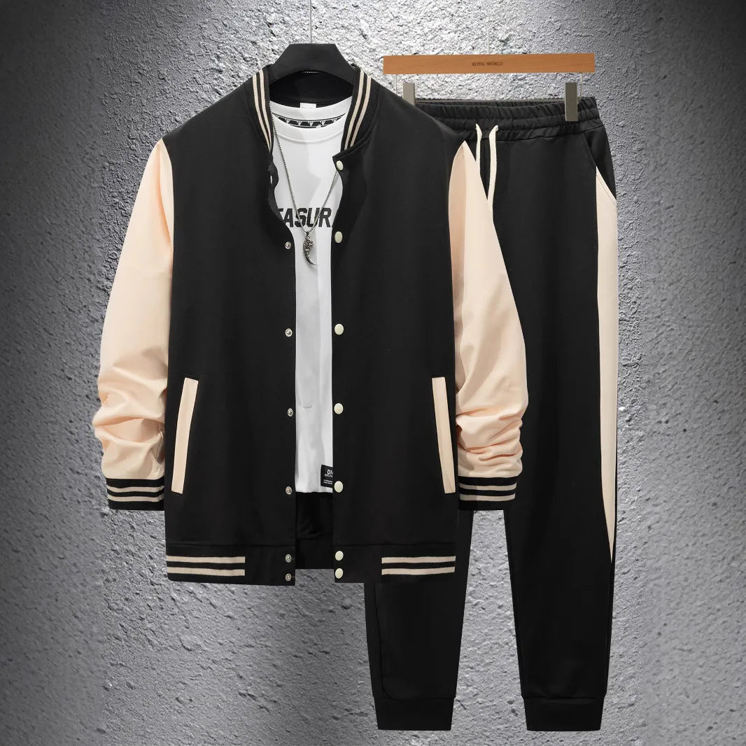 Men's Thick Warm Baseball Suit Set: Casual Stand Collar Cardigan Pants