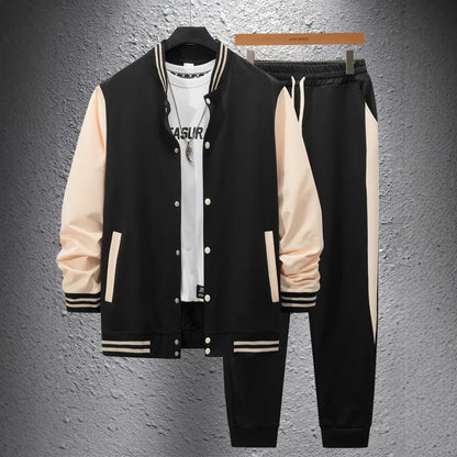 Men's Thick Warm Baseball Suit Set: Casual Stand Collar Cardigan Pants