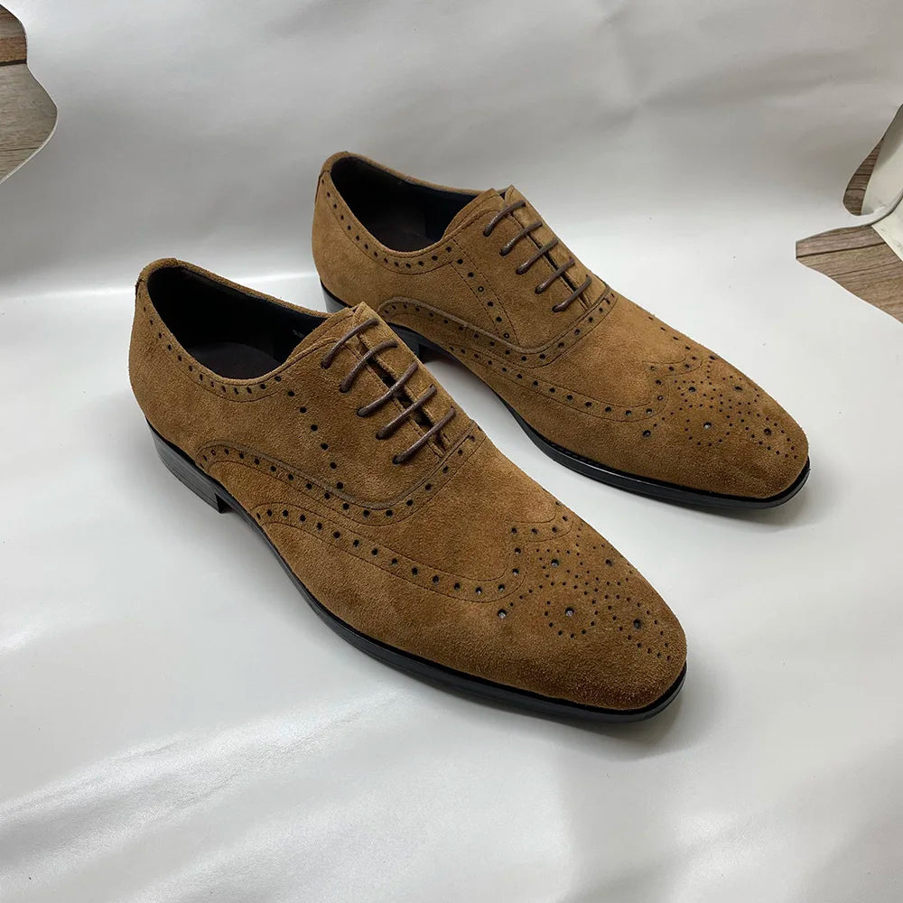 Men's Luxury Genuine Suede Brogue Oxfords - Elegant Formal & Casual Dress Shoe