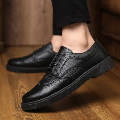Men's Luxury Brogue Leather Dress Shoes - Soft Sole Lace-Up Comfort