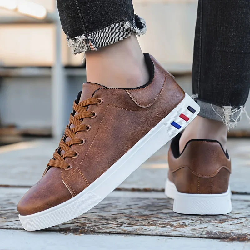 Premium Leather Men's Casual Sneakers: Comfortable, Breathable, Lace-Up Designer Running Shoes