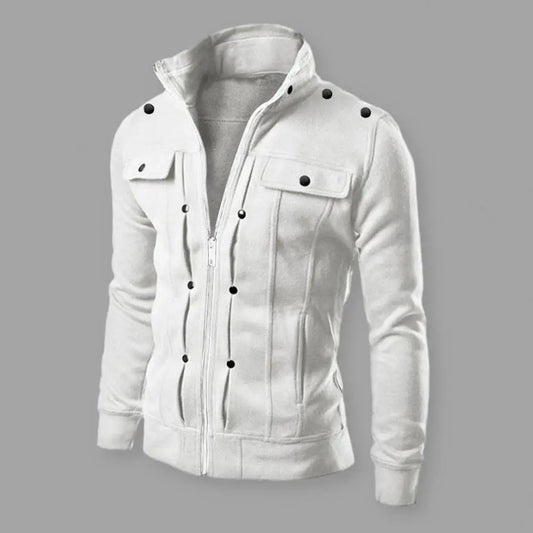Men's Solid Color Stand Collar Zipper Jacket for Fall & Spring