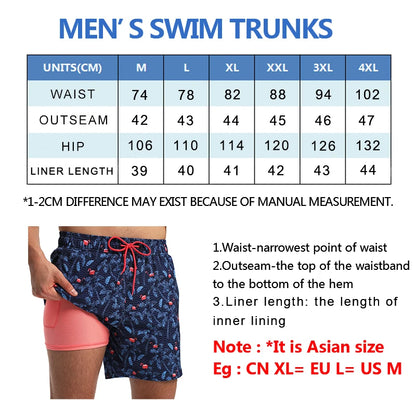 ESCATCH Men's Quick Dry Printed Swim Shorts: Elastic Waist Beachwear