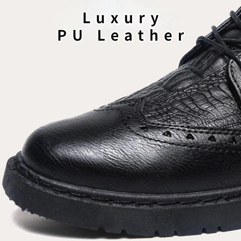 Men's Luxury Brogue Leather Dress Shoes - Soft Sole Lace-Up Comfort