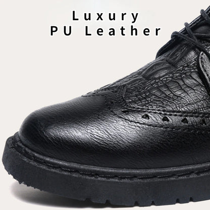 Men's Luxury Brogue Leather Dress Shoes - Soft Sole Lace-Up Comfort