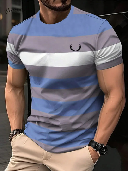 Stylish Men's Striped Print T-Shirt Breathable Casual Loose Fit Tee