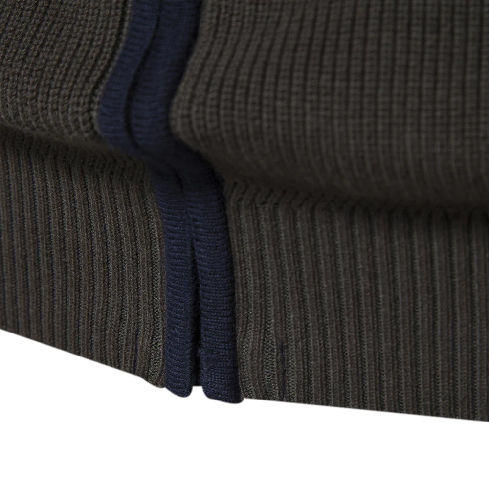 Men's Stylish Patchwork Full-Zip Cardigan Sweater - Premium Cotton Blend, Fall Winter