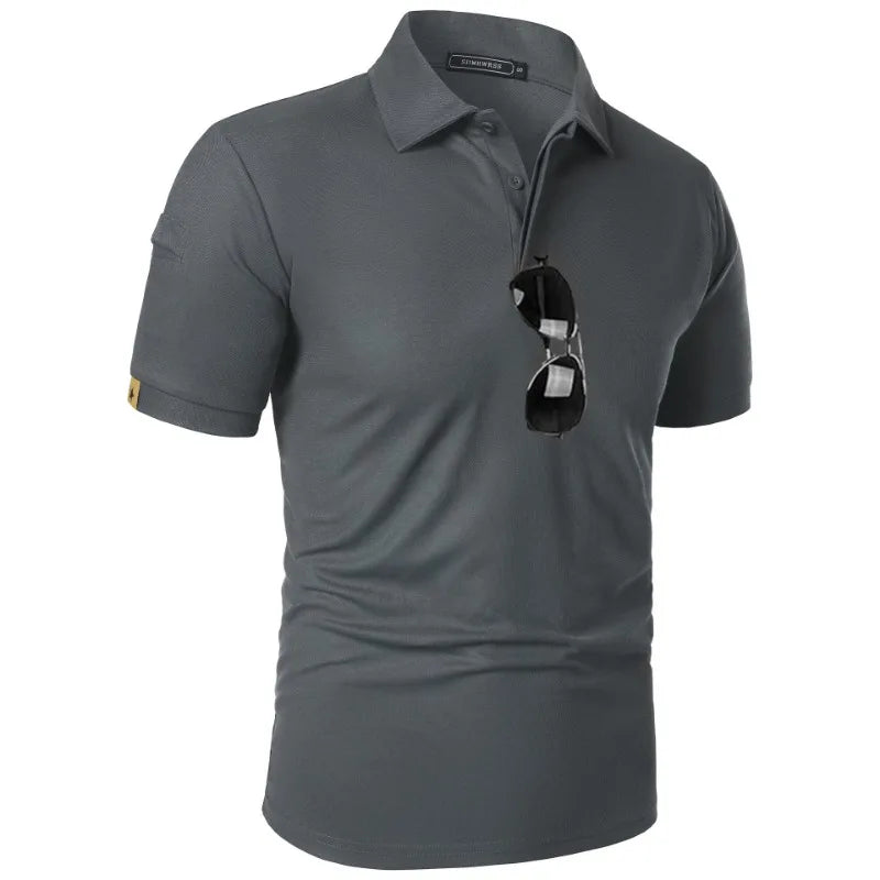 Men's Breathable Moisture-Wicking Performance Polo Shirt Short Sleeve Button Casual Top