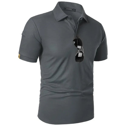 Men's Breathable Moisture-Wicking Performance Polo Shirt Short Sleeve Button Casual Top