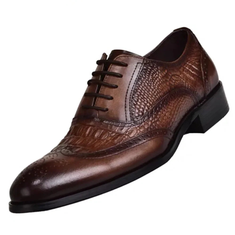 Men's Elegant Crocodile Pattern Oxford Dress Shoes - Formal & Casual PU Leather