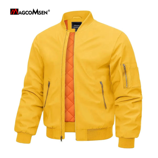 MAGCOMSEN Men's Warm Padded Zip Bomber Jacket Winter Pilot Varsity Style