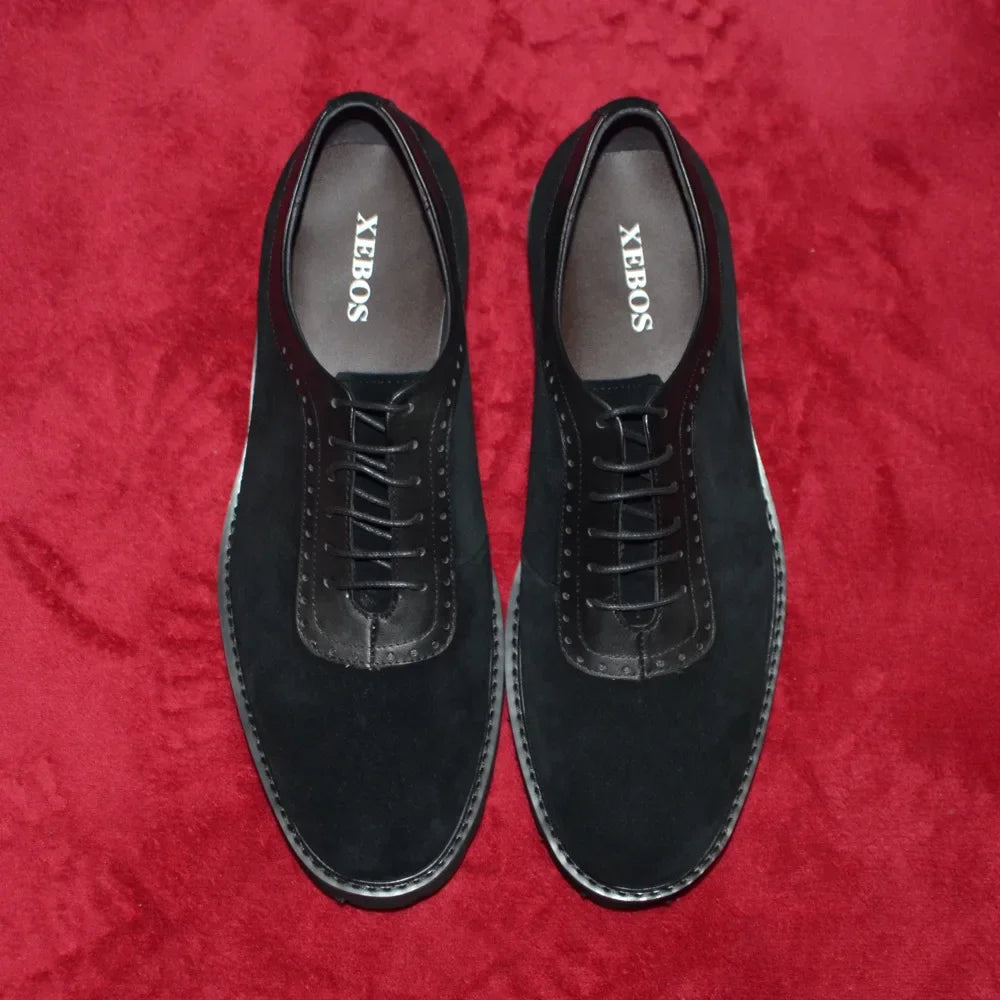 Men's Premium Cow Suede Genuine Leather Platform Oxfords - Lightweight, Stylish, Elevated
