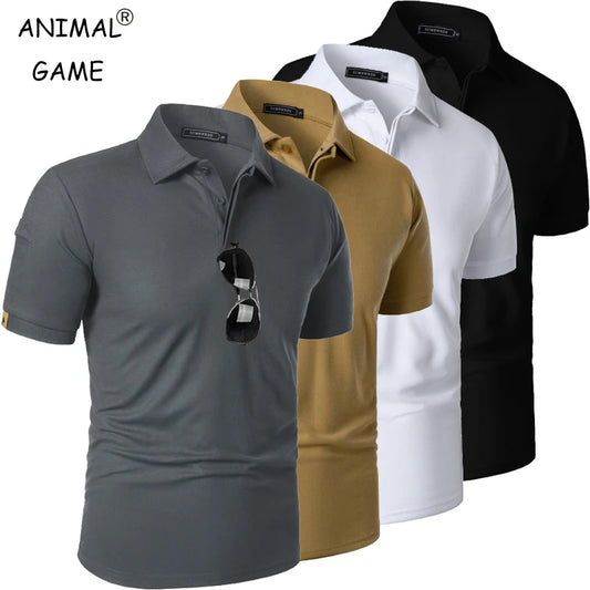 Men's Breathable Moisture-Wicking Performance Polo Shirt Short Sleeve Button Casual Top