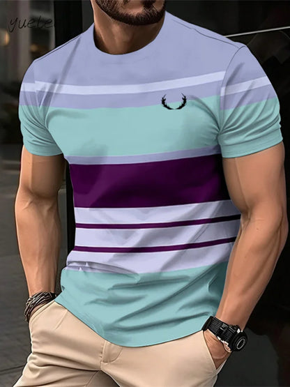 Stylish Men's Striped Print T-Shirt Breathable Casual Loose Fit Tee