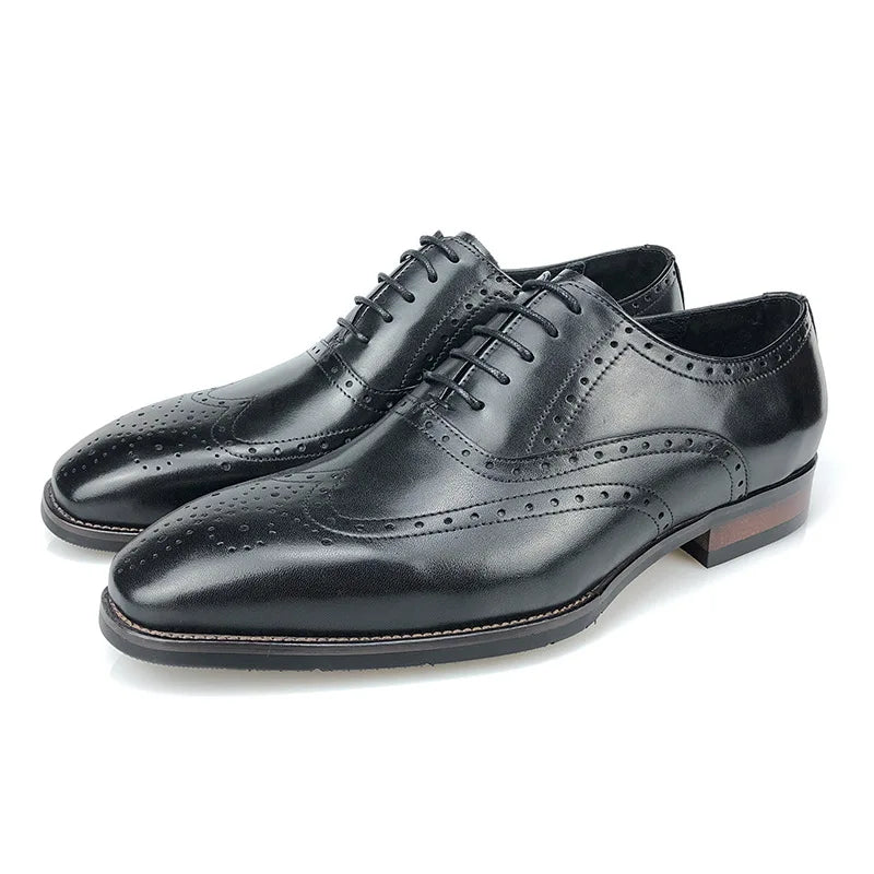 Premium Genuine Leather Men's Business Dress Oxfords Luxury Carved Cowhide Shoes