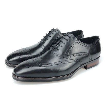 Premium Genuine Leather Men's Business Dress Oxfords Luxury Carved Cowhide Shoes
