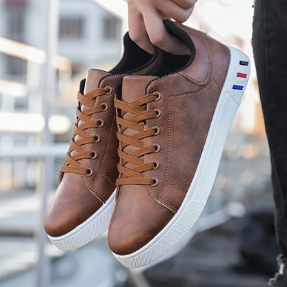 Premium Leather Men's Casual Sneakers: Comfortable, Breathable, Lace-Up Designer Running Shoes