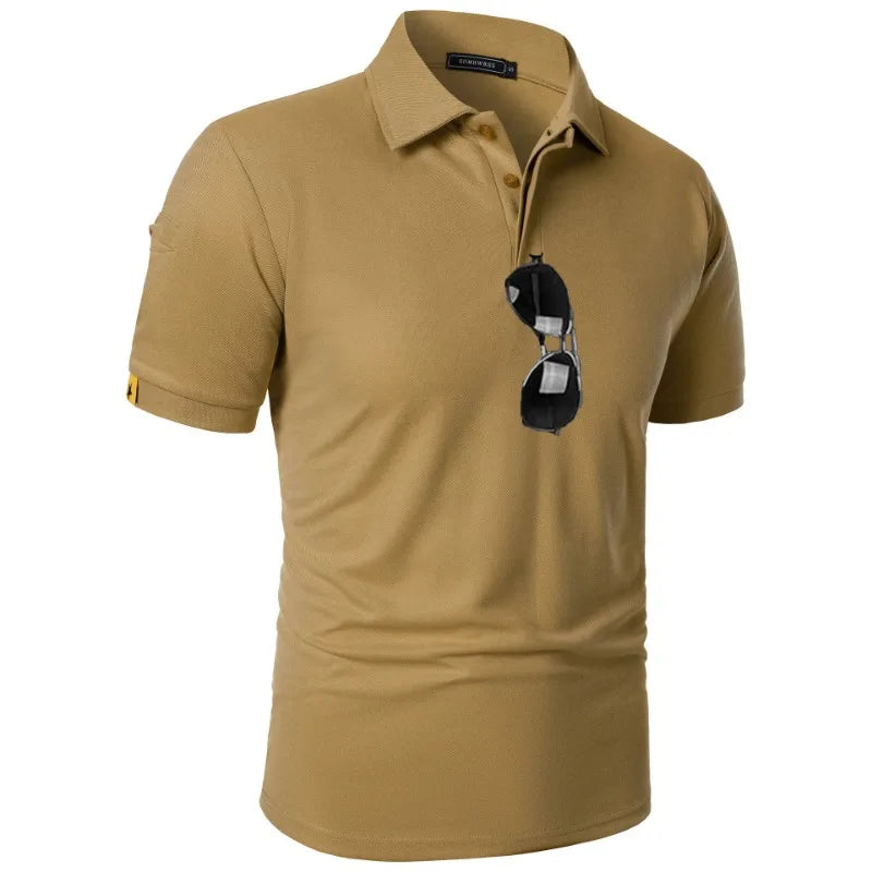 Men's Breathable Moisture-Wicking Performance Polo Shirt Short Sleeve Button Casual Top