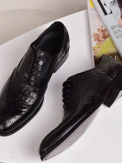 Men's Elegant Crocodile Pattern Oxford Dress Shoes - Formal & Casual PU Leather
